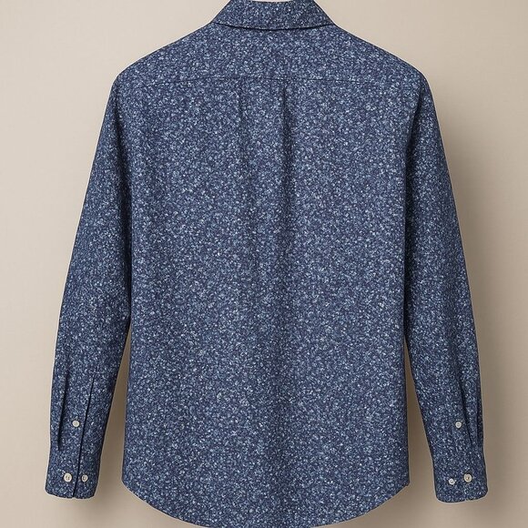 Benson Mens Long-Sleeve Navy Floral Button-Down Shirt With Chest Pockets & Adjus - Picture 2 of 8